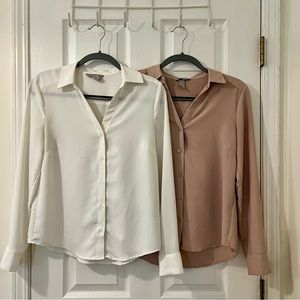 BUNDLE: H&M Button-Down Long Sleeve Dress Shirts, White and Soft Pink, Size S